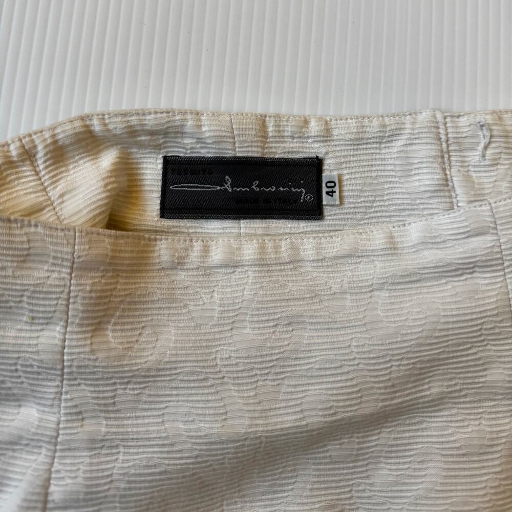 Vtg 90s Ivory Cotton Jacquard Pencil Skirt Italian IT40 US4 Bridal Euro Summer - Picture 15 of 16
